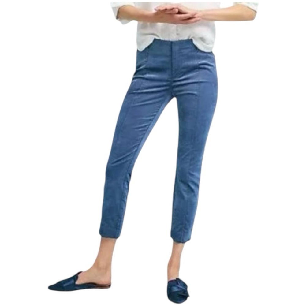 NWT Anthropologie The Essential Velvet Slim Trousers Blue Size 8